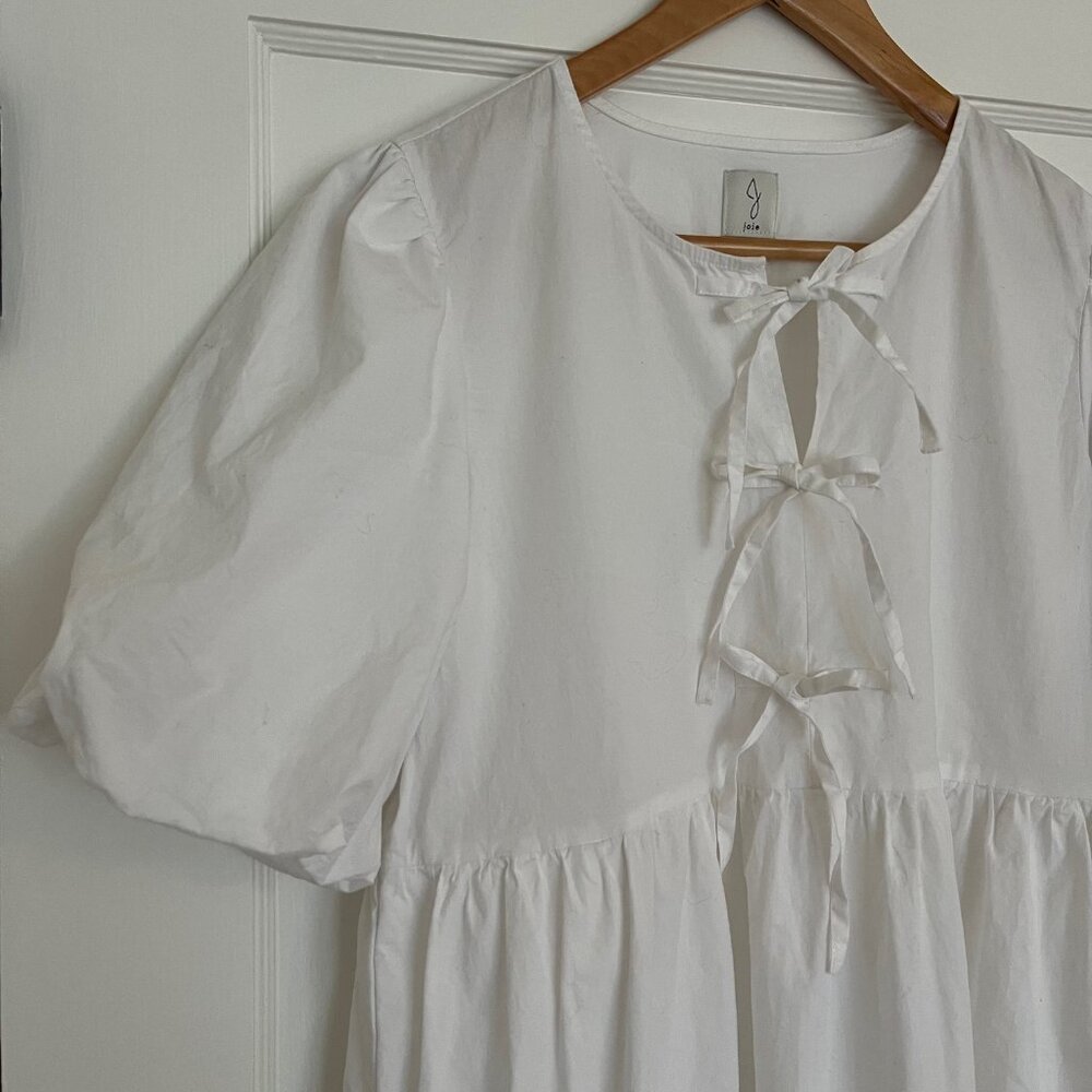 Joie White Cotton Mini Dress with Tie Detail | Size Medium - Picture 2 of 8